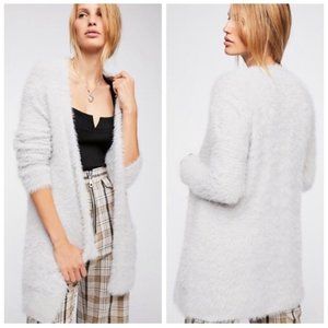Free People Faux Fur Cardi in silver cloud